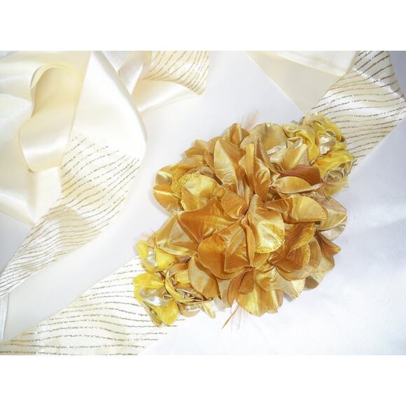 Gold floral evening wear belt sash,wedding belt sash, party evening gown belt - Picture 1 of 7